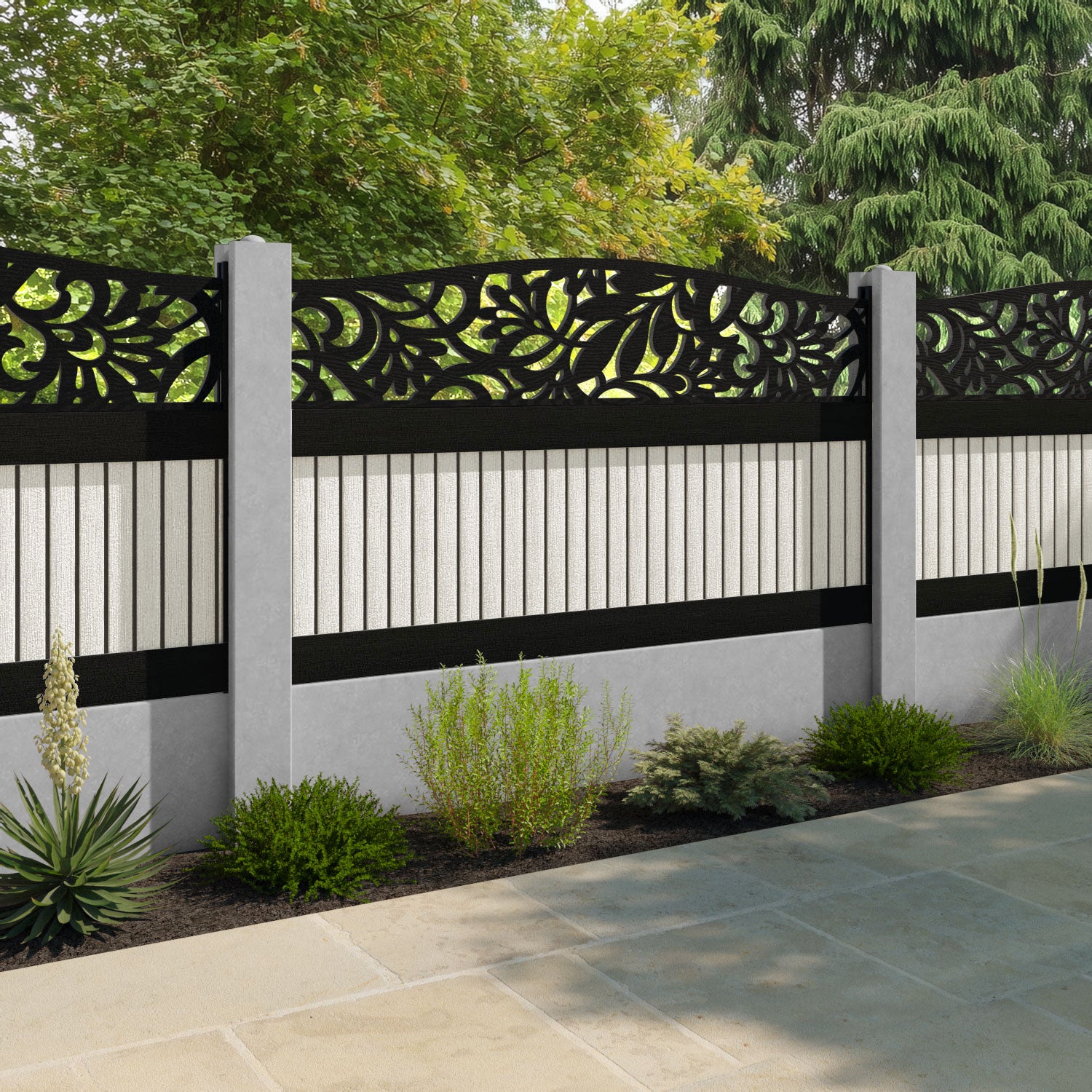 Virtis Heritage Curved Top Fence Panel - Light Stone - for existing concrete posts