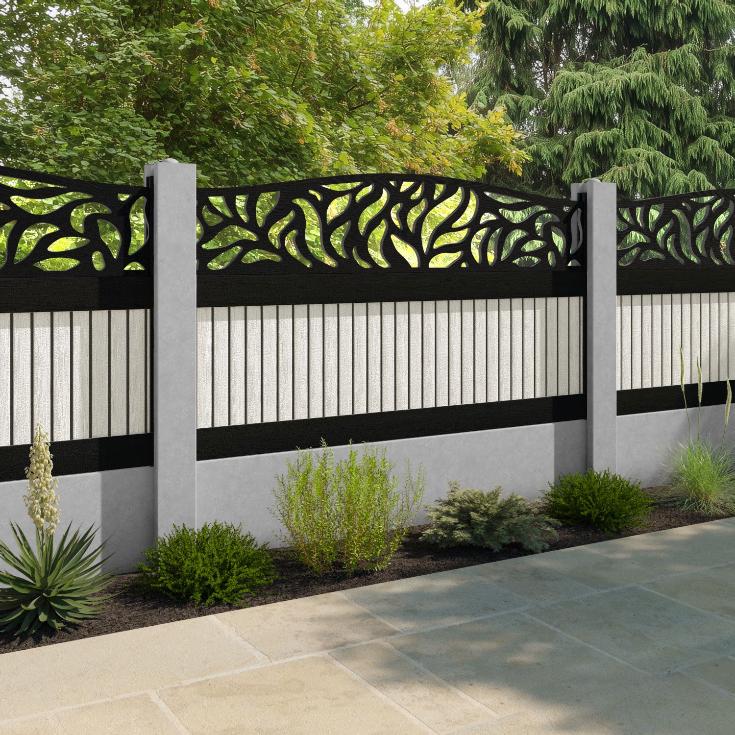 Virtis Plume Curved Top Fence Panel - Light Stone - for existing concrete posts