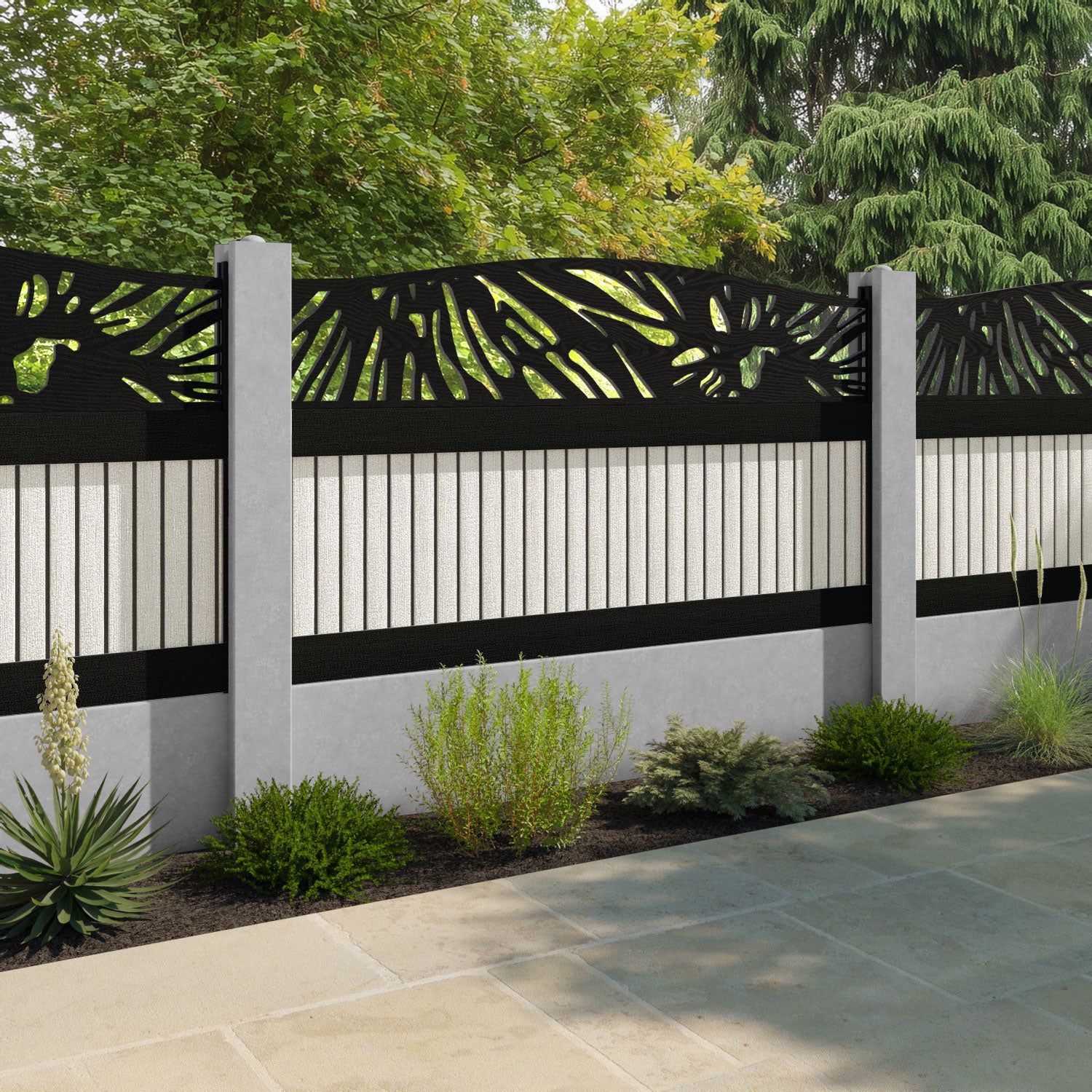 Virtis Poppy Curved Top Fence Panel - Light Stone - for existing concrete posts