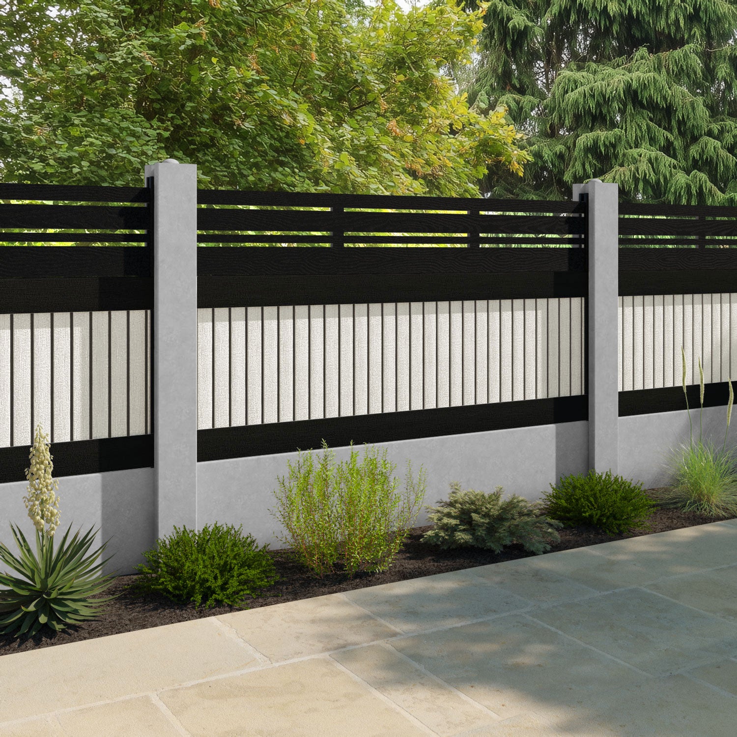 Virtis Linea Fence Panel - Light Stone - for existing concrete posts