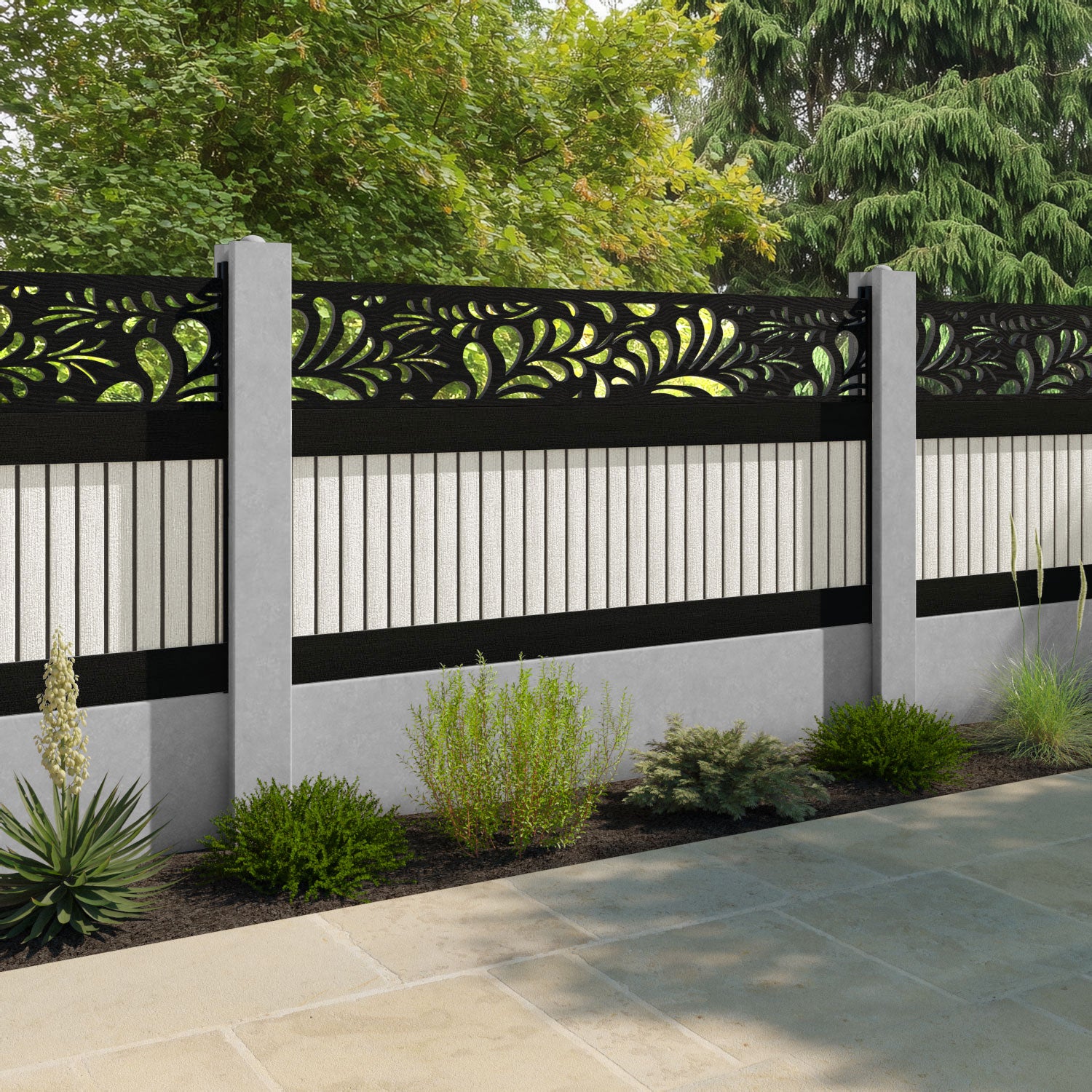 Virtis Petal Fence Panel - Light Stone - for existing concrete posts
