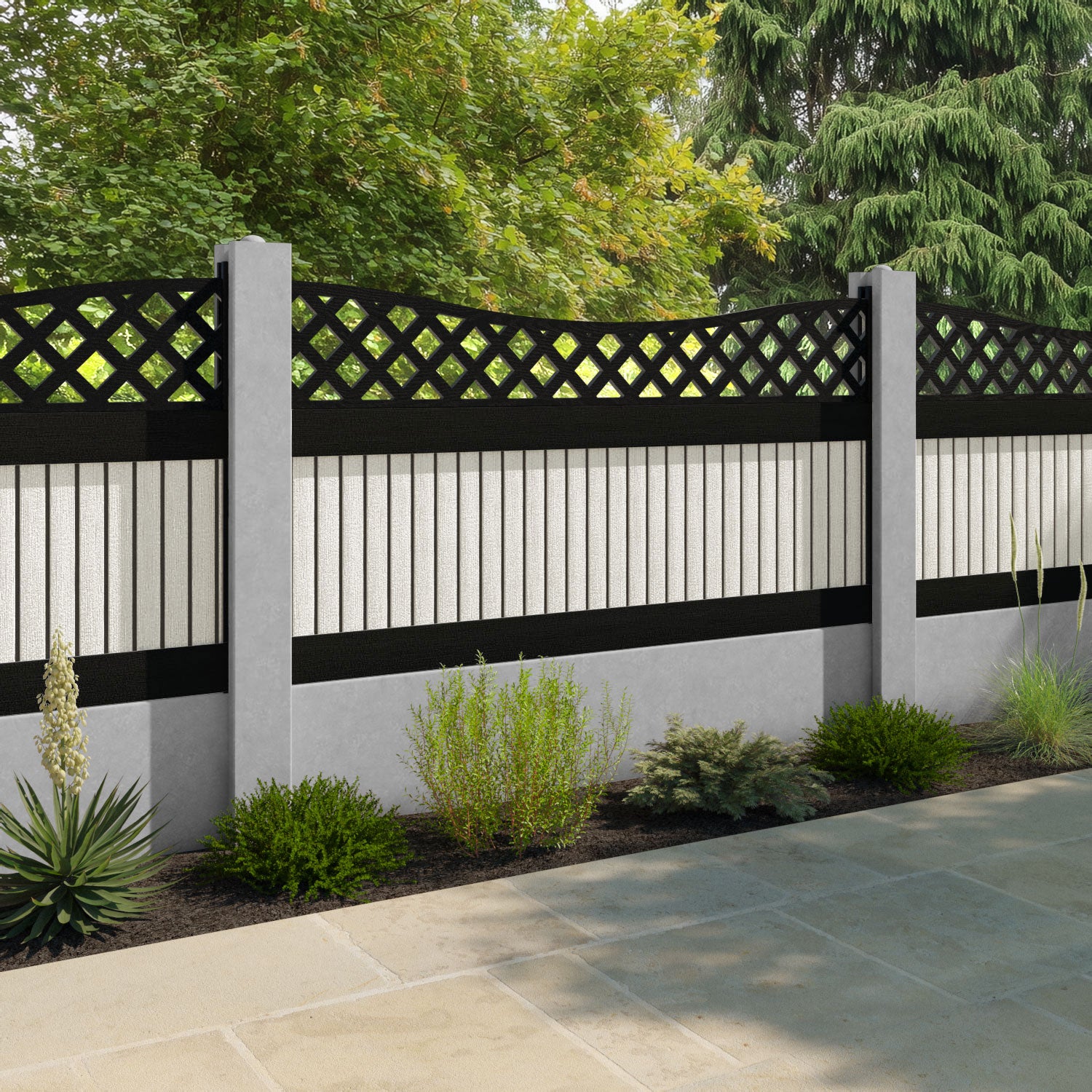 Virtis Low Wave Fence Panel - Light Stone - for existing concrete posts
