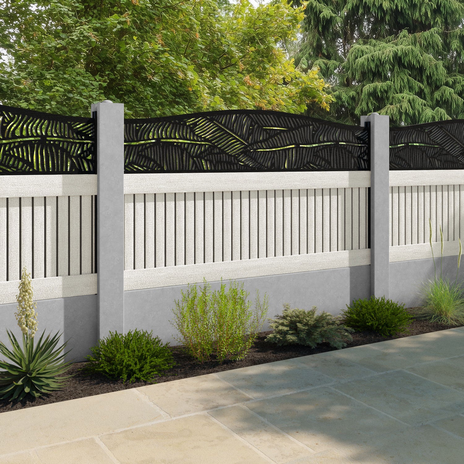 Virtis Feather Curved Top Fence Panel - Light Stone - for existing concrete posts