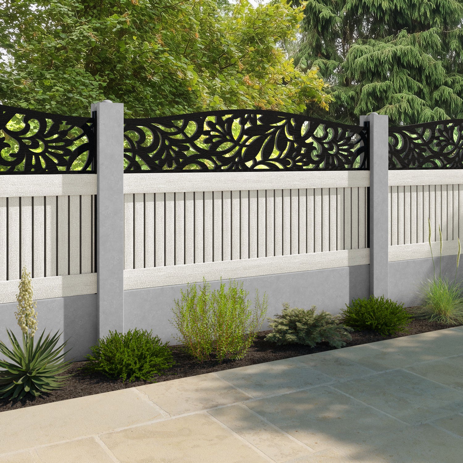 Virtis Heritage Curved Top Fence Panel - Light Stone - for existing concrete posts