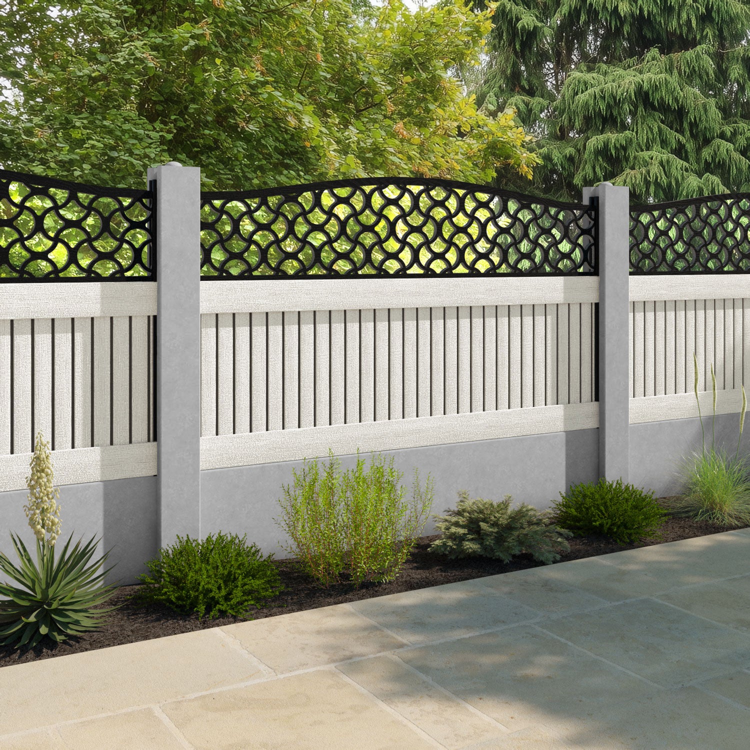 Virtis Vida Curved Top Fence Panel - Light Stone - for existing concrete posts