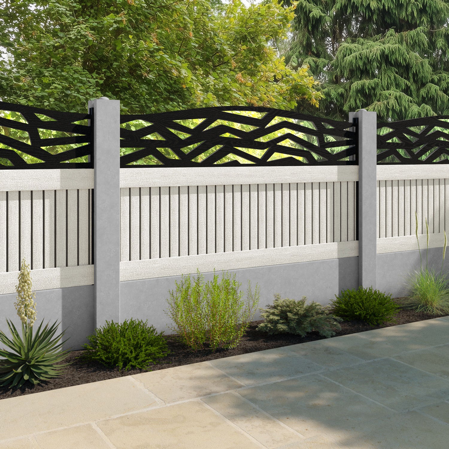 Virtis Zenith Curved Top Fence Panel - Light Stone - for existing concrete posts