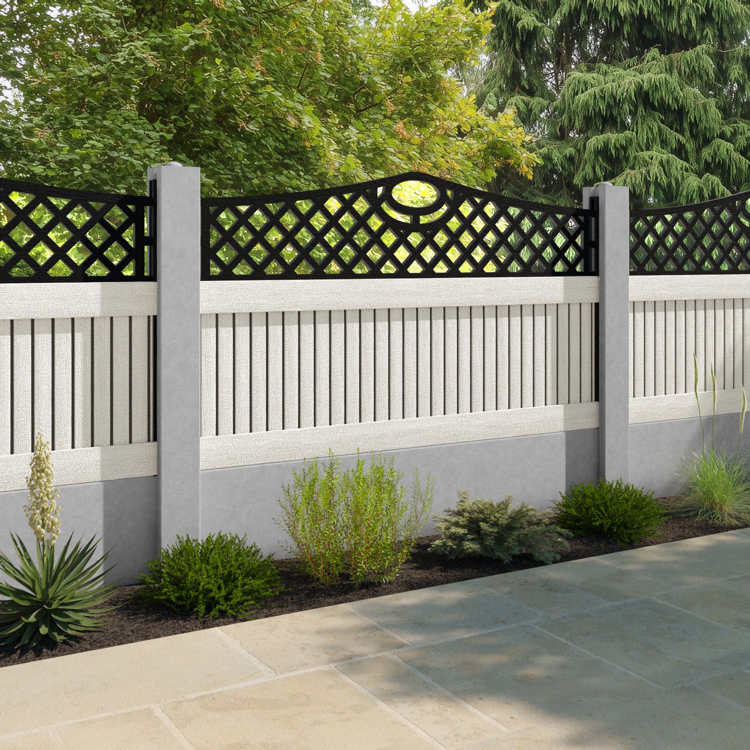 Virtis Oxford Curved Top Fence Panel - Light Stone - for existing concrete posts