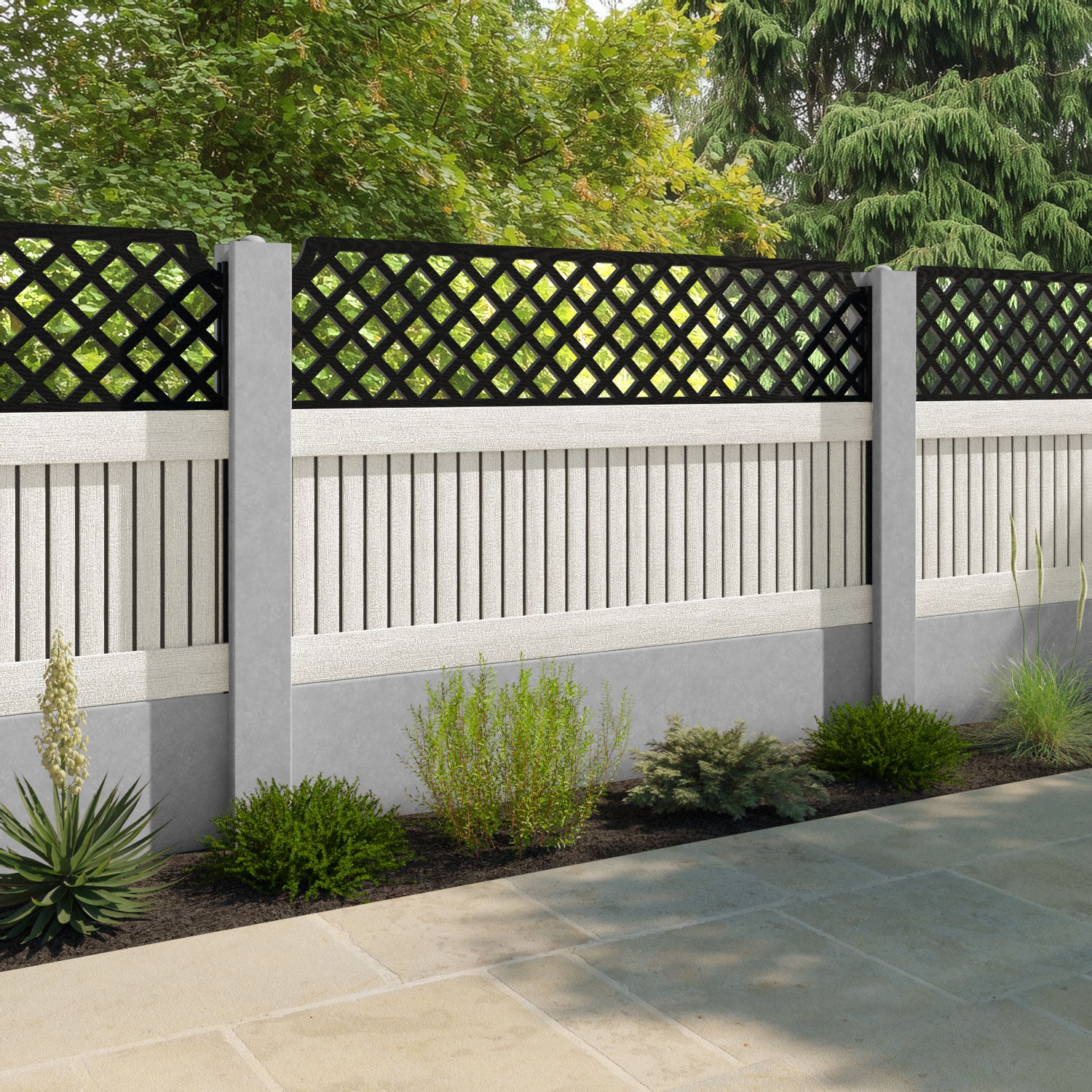Virtis Regal Hive Fence Panel - Light Stone - for existing concrete posts