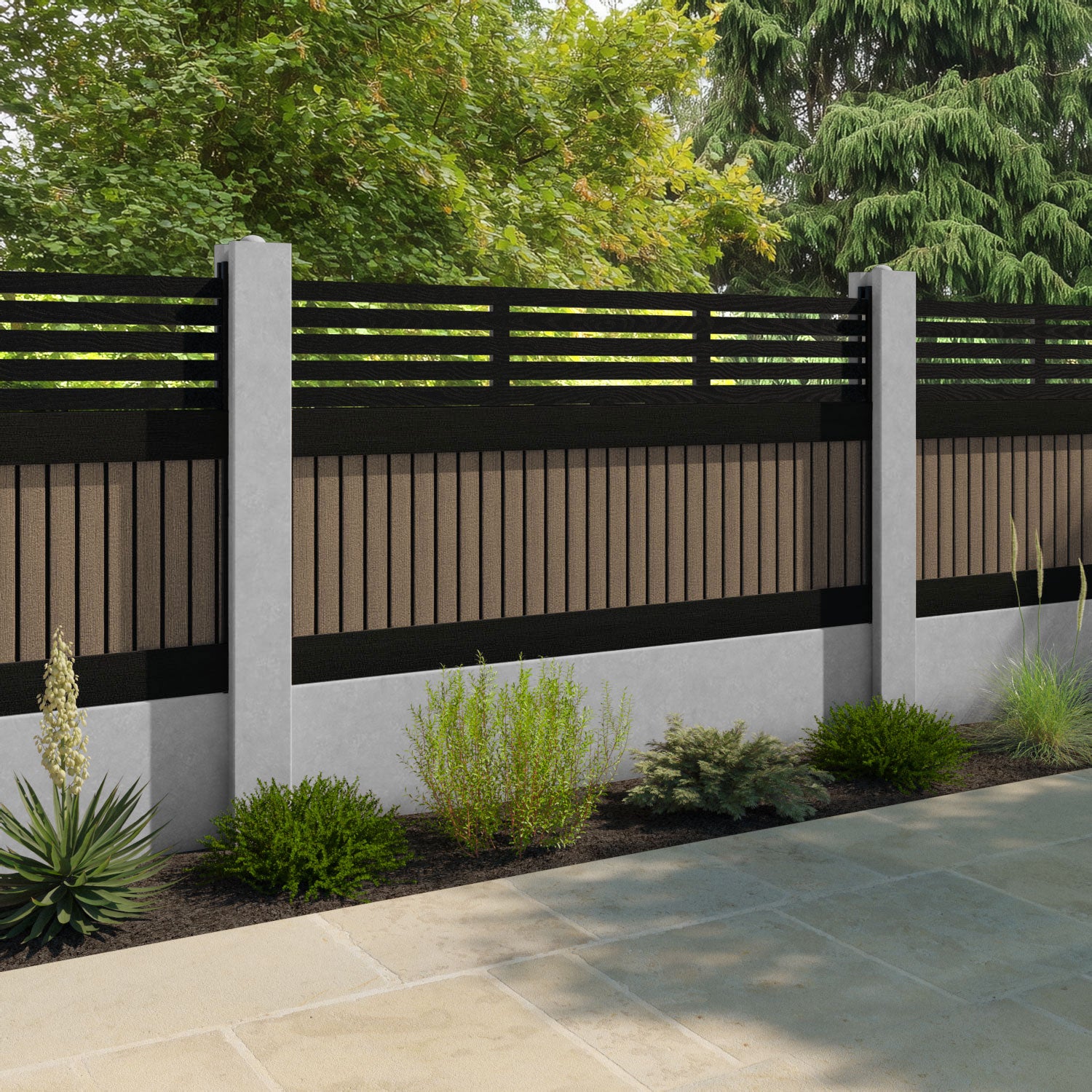 Virtis Aspen Fence Panel - Teak - for existing concrete posts