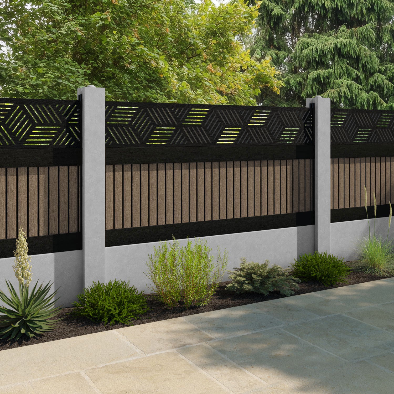 Virtis Cubed Fence Panel - Teak - for existing concrete posts