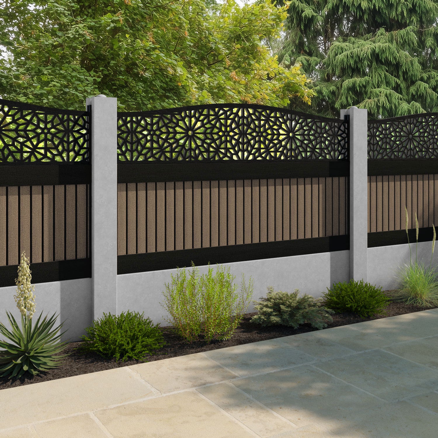 Virtis Alnara Curved Top Fence Panel - Teak - for existing concrete posts