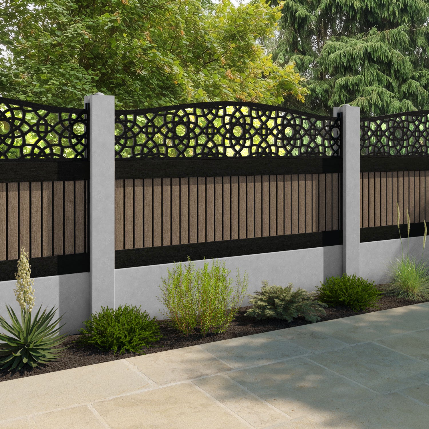 Virtis Ambar Curved Top Fence Panel - Teak - for existing concrete posts