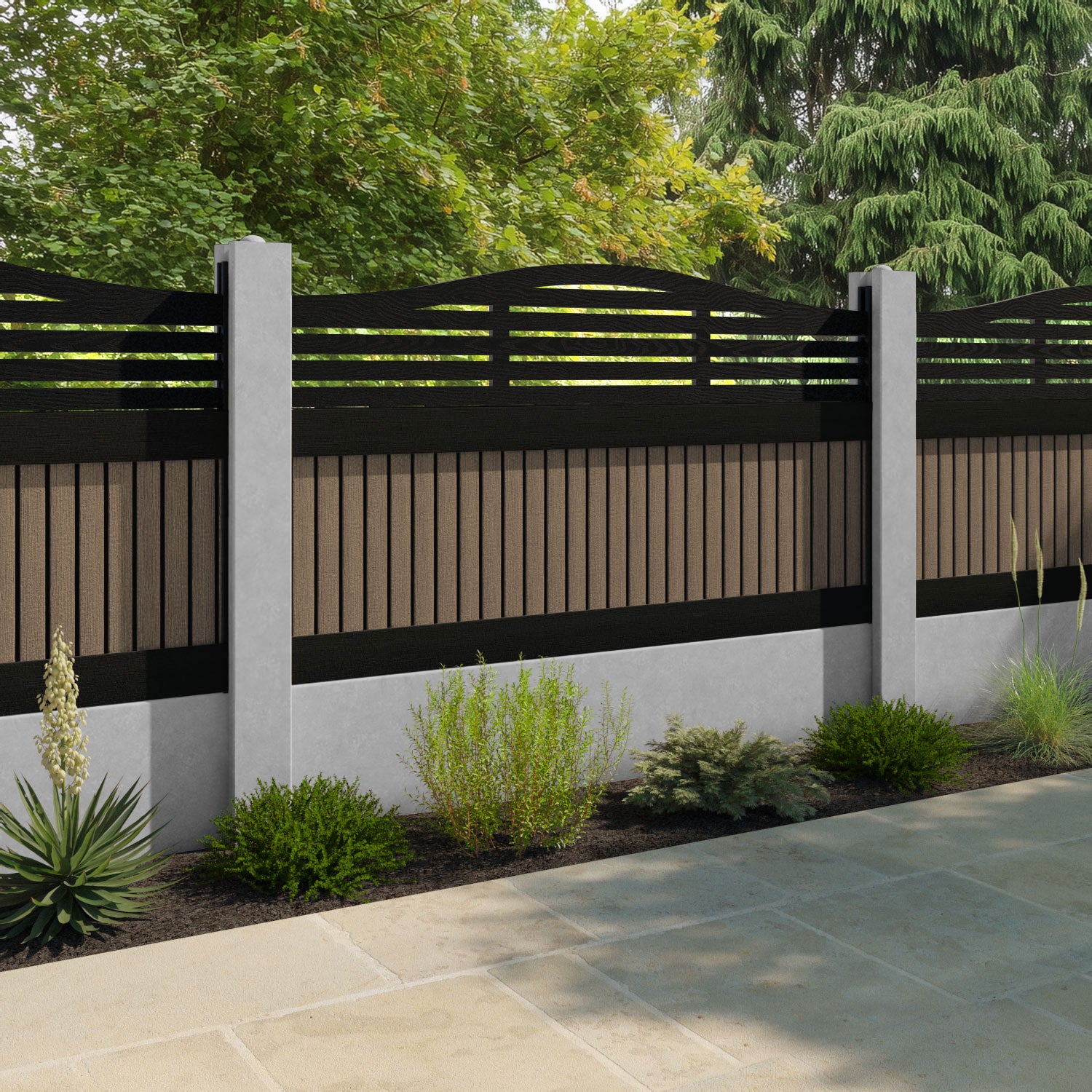 Virtis Aspen Curved Top Fence Panel - Teak - for existing concrete posts