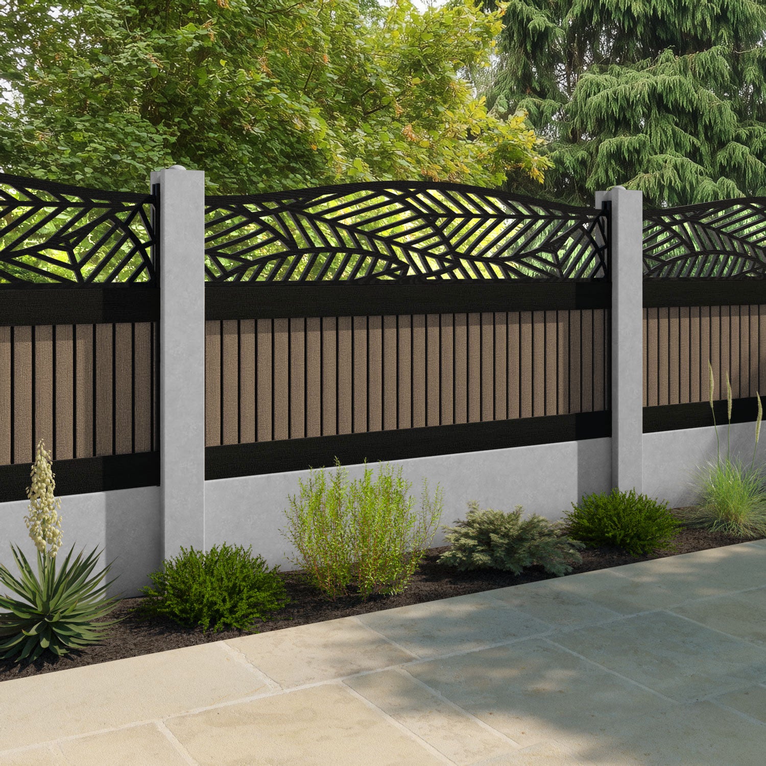 Virtis Habitat Curved Top Fence Panel - Teak - for existing concrete posts