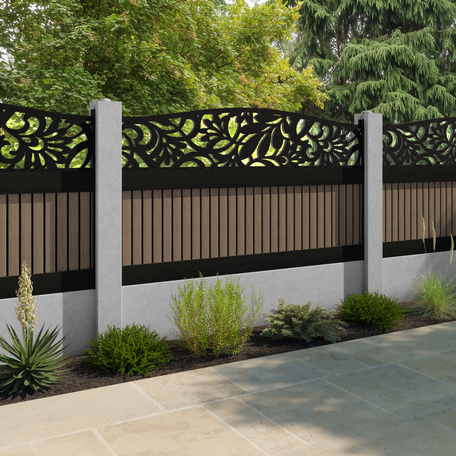Virtis Heritage Curved Top Fence Panel - Teak - for existing concrete posts