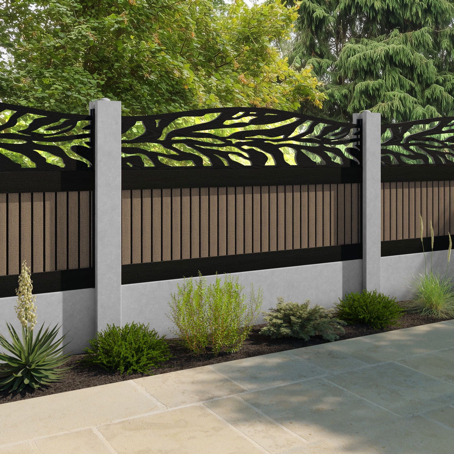 Virtis Malawi Curved Top Fence Panel - Teak - for existing concrete posts