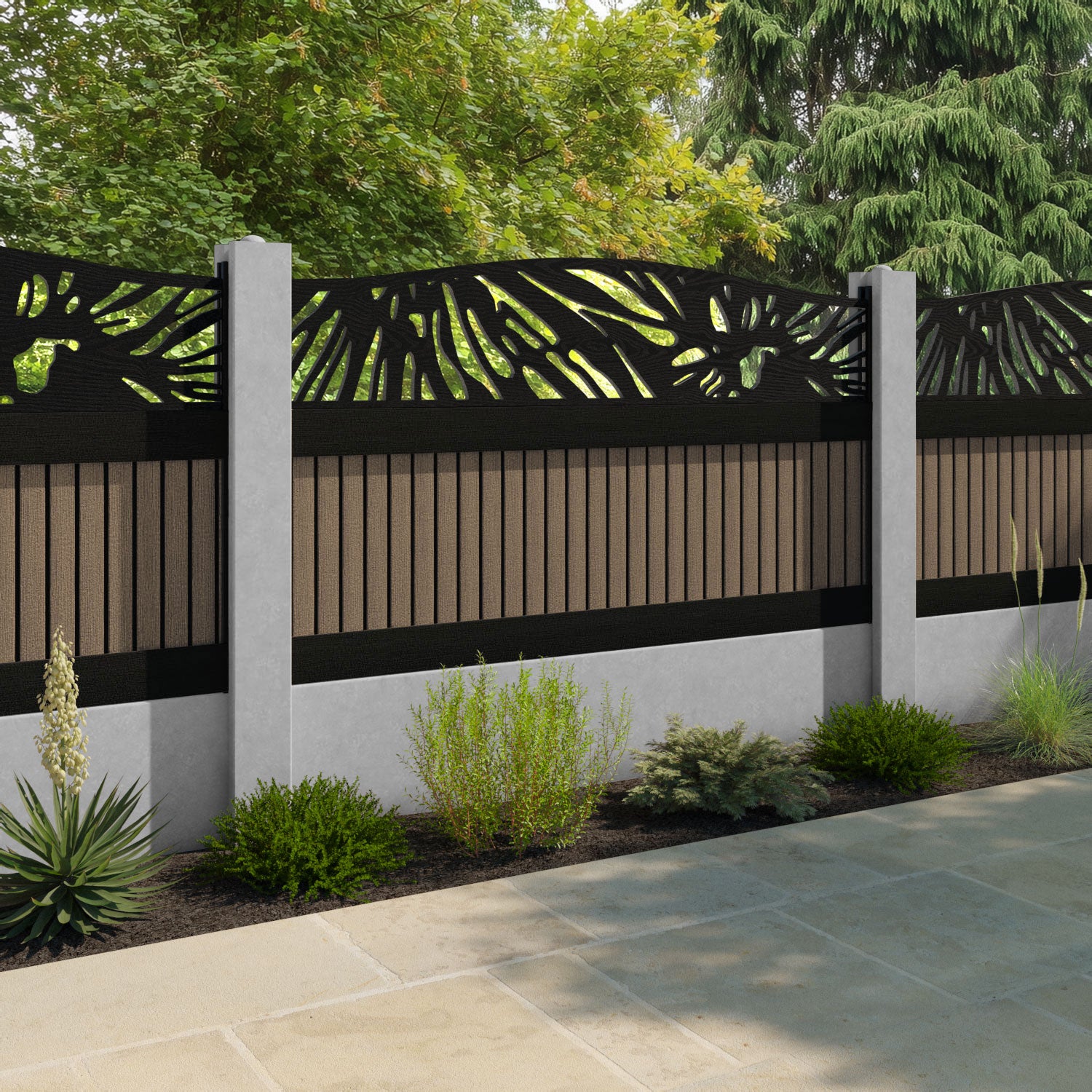 Virtis Poppy Curved Top Fence Panel - Teak - for existing concrete posts