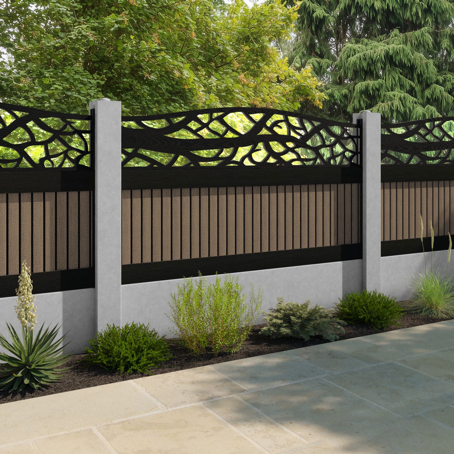 Virtis Twilight Curved Top Fence Panel - Teak - for existing concrete posts
