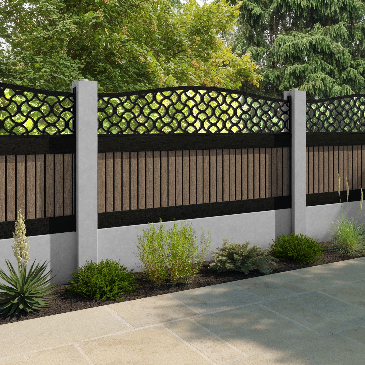 Virtis Vida Curved Top Fence Panel - Teak - for existing concrete posts