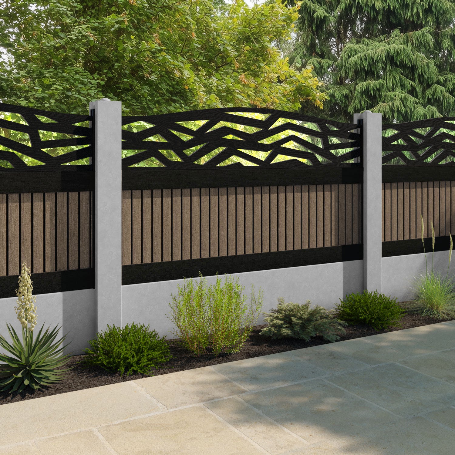 Virtis Zenith Curved Top Fence Panel - Teak - for existing concrete posts