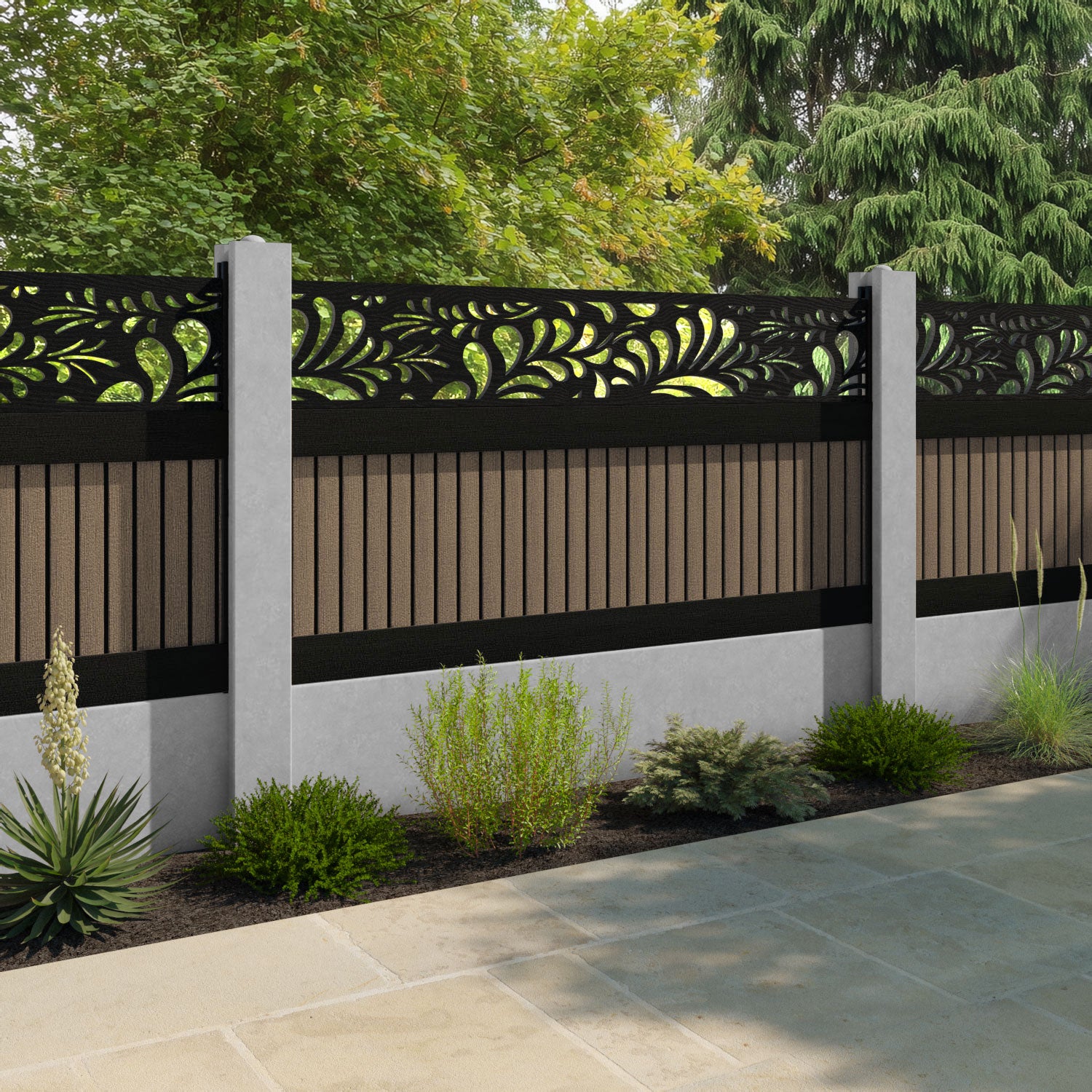 Virtis Petal Fence Panel - Teak - for existing concrete posts
