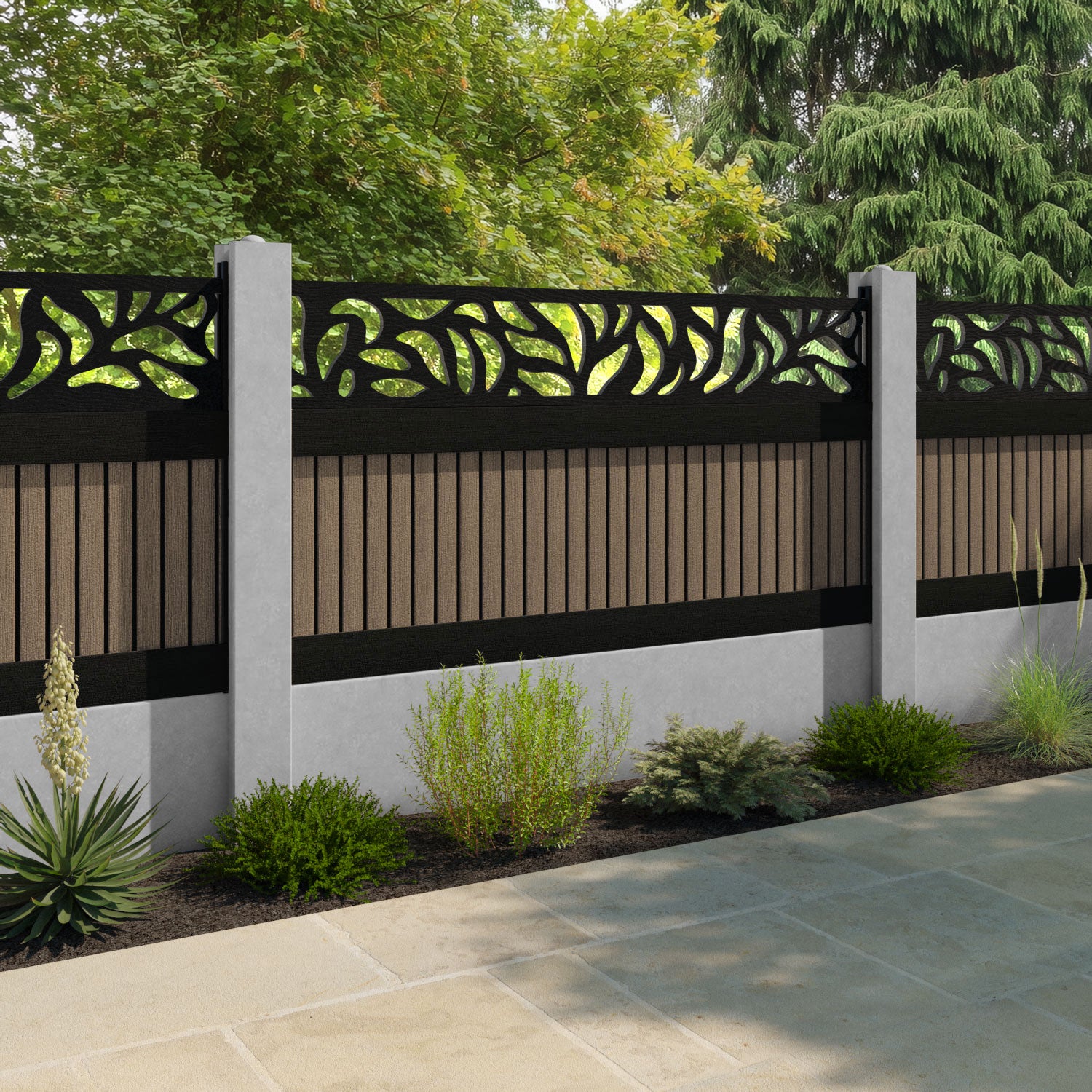 Virtis Plume Fence Panel - Teak - for existing concrete posts