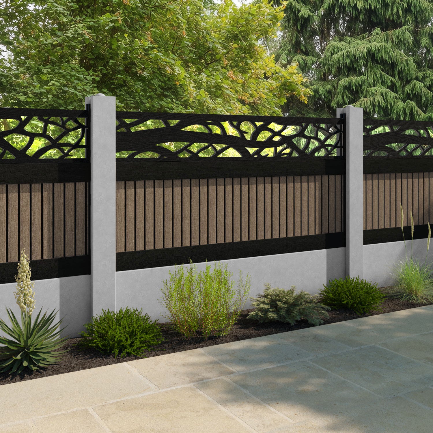 Virtis Twilight Fence Panel - Teak - for existing concrete posts