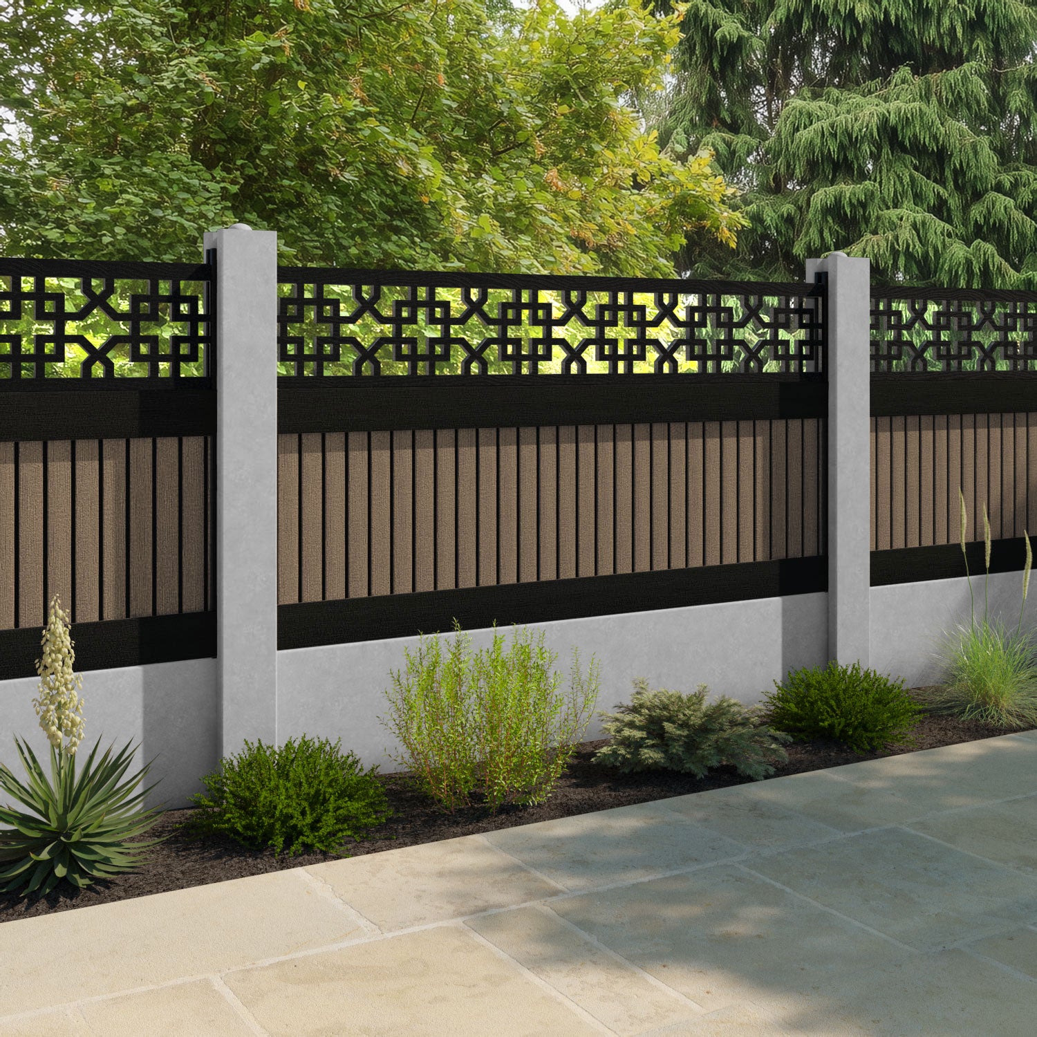 Virtis Zaria Fence Panel - Teak - for existing concrete posts