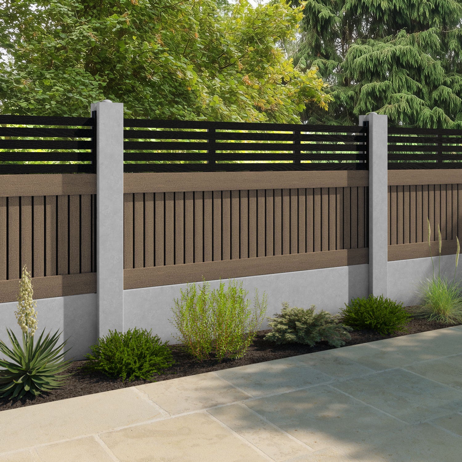Virtis Aspen Fence Panel - Teak - for existing concrete posts