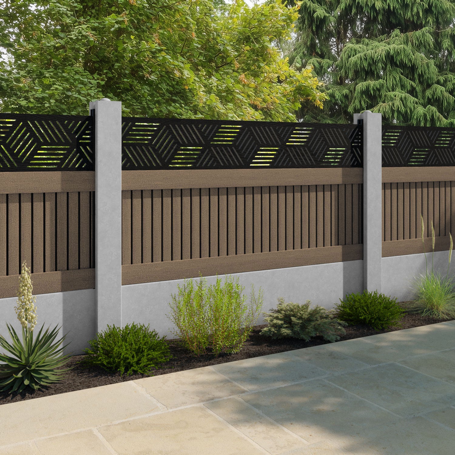 Virtis Cubed Fence Panel - Teak - for existing concrete posts