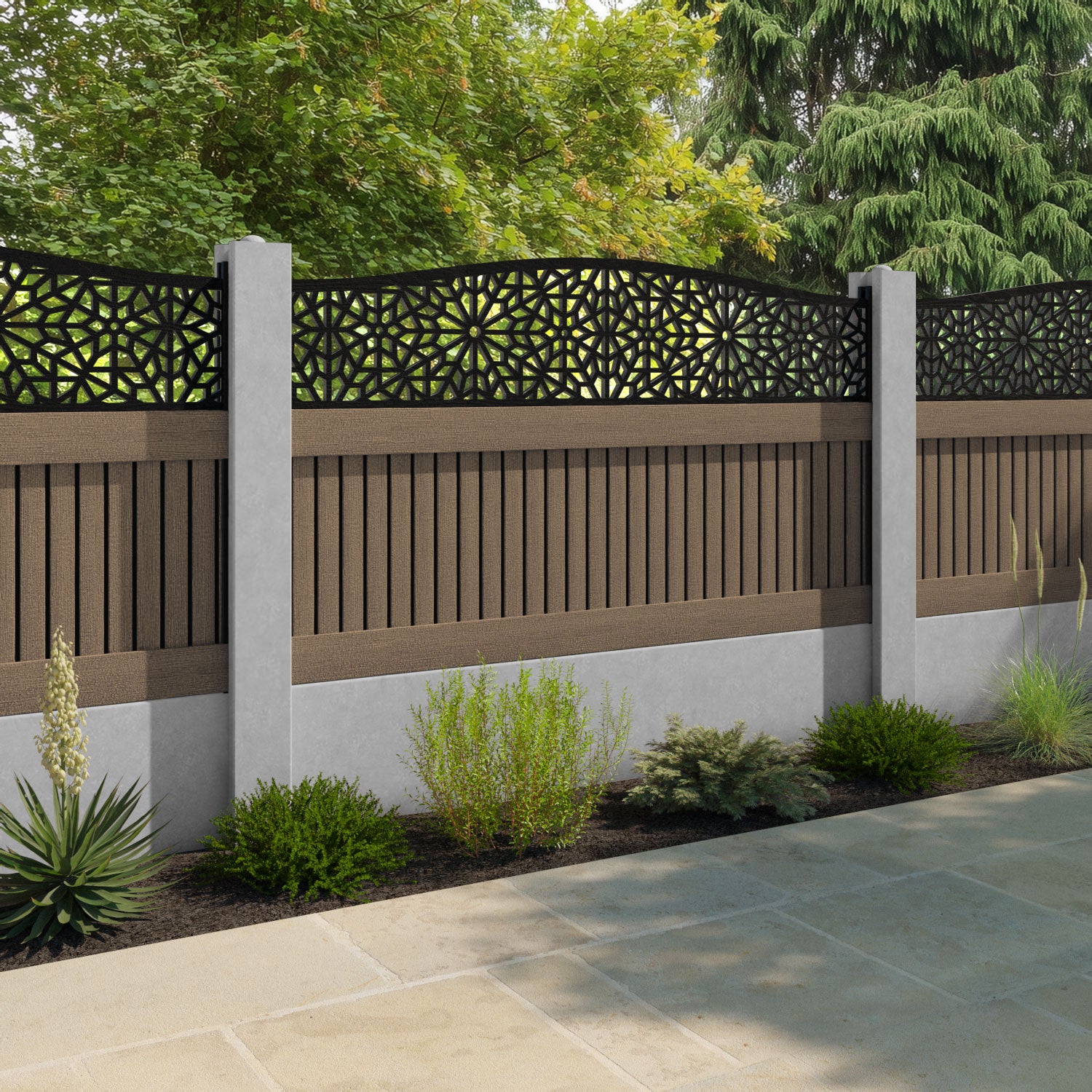 Virtis Alnara Curved Top Fence Panel - Teak - for existing concrete posts