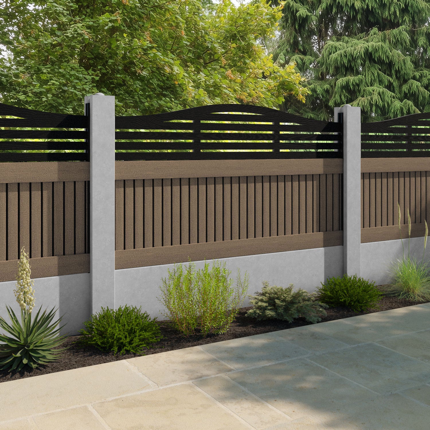 Virtis Aspen Curved Top Fence Panel - Teak - for existing concrete posts