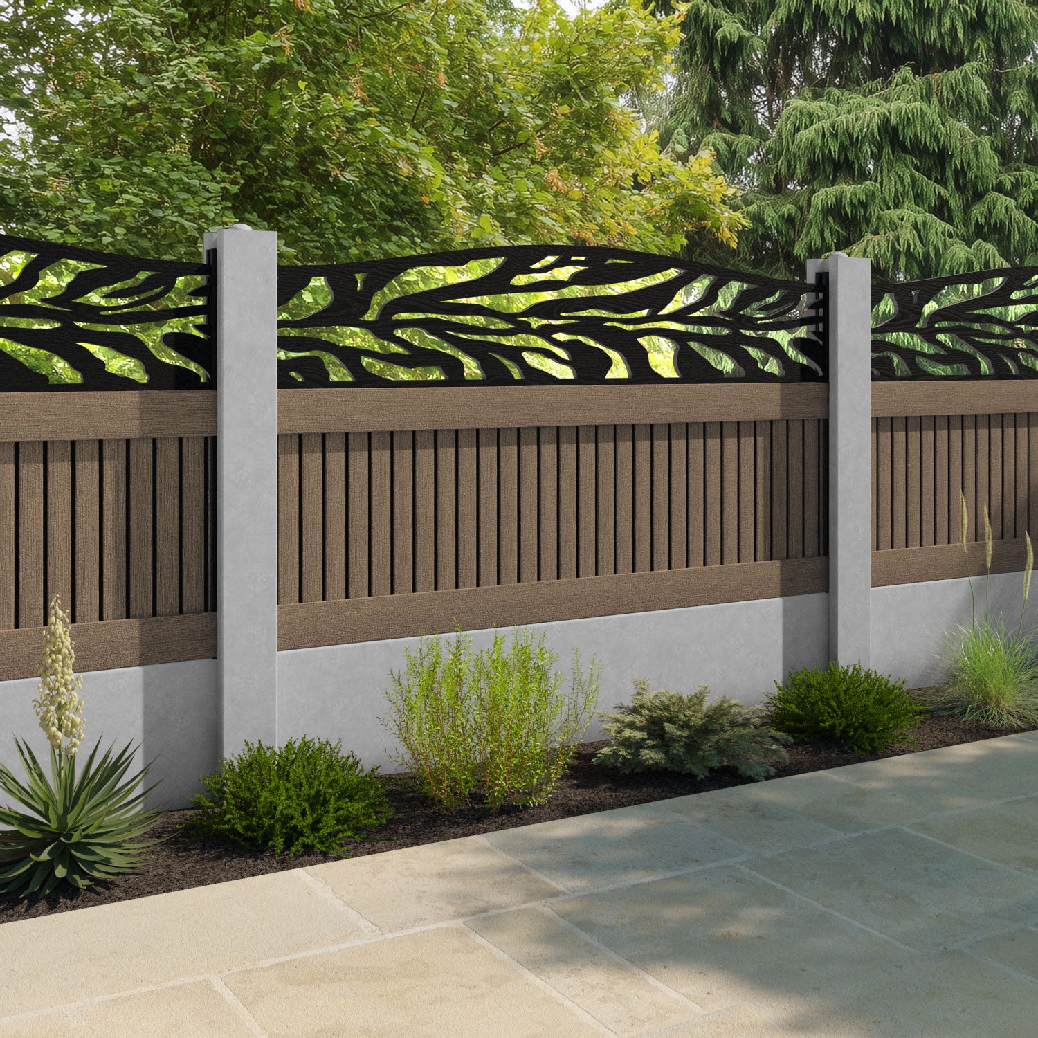 Virtis Malawi Curved Top Fence Panel - Teak - for existing concrete posts
