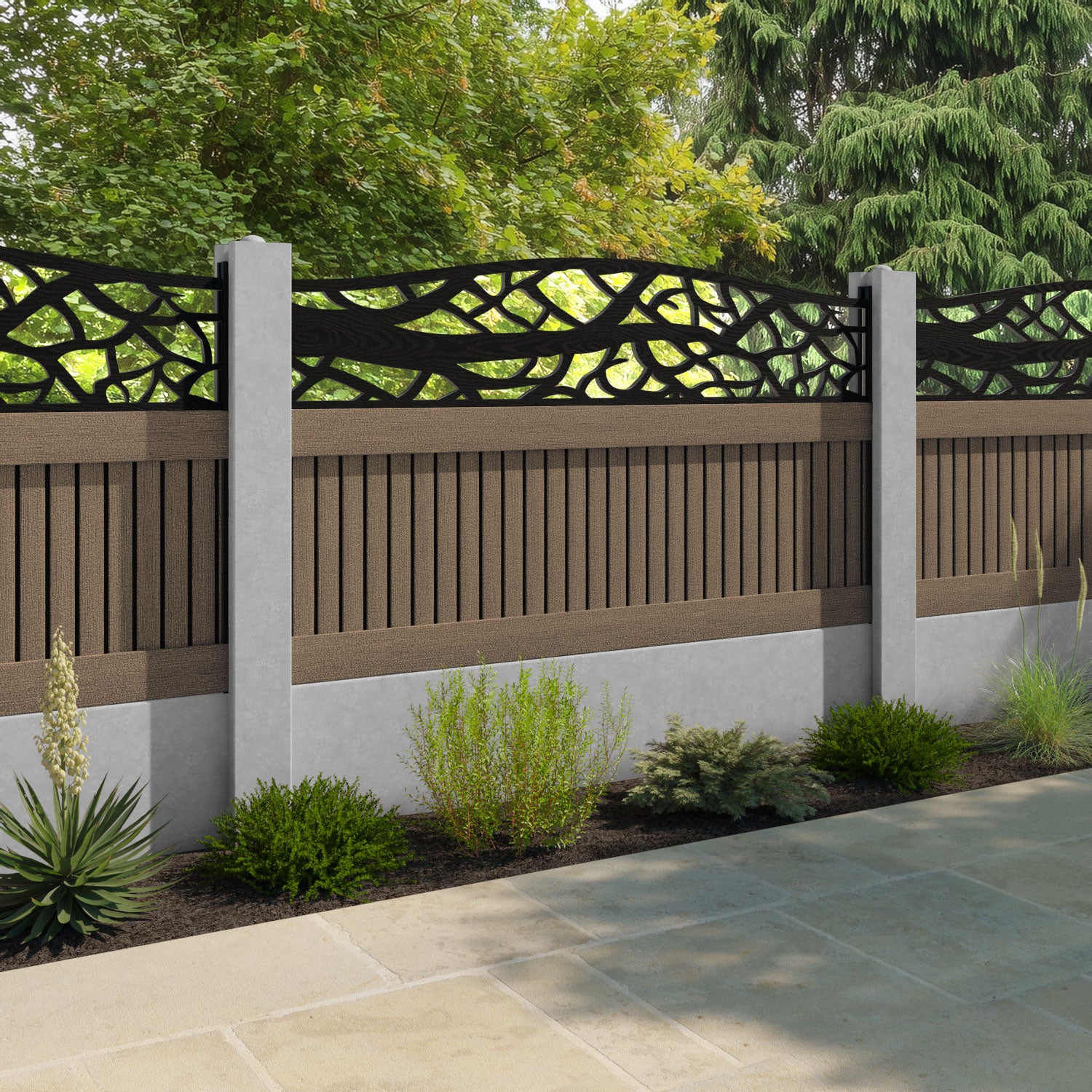 Virtis Twilight Curved Top Fence Panel - Teak - for existing concrete posts