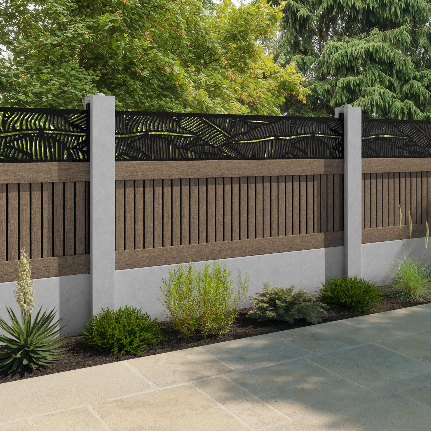 Virtis Feather Fence Panel - Teak - for existing concrete posts