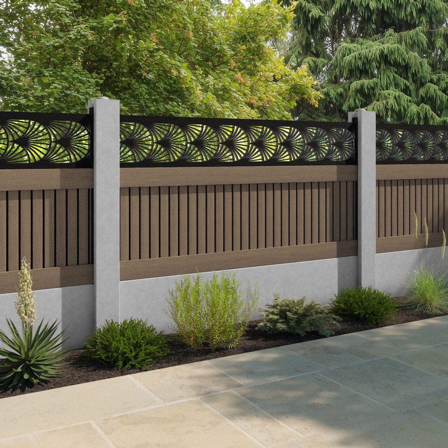 Virtis Laurel Fence Panel - Teak - for existing concrete posts