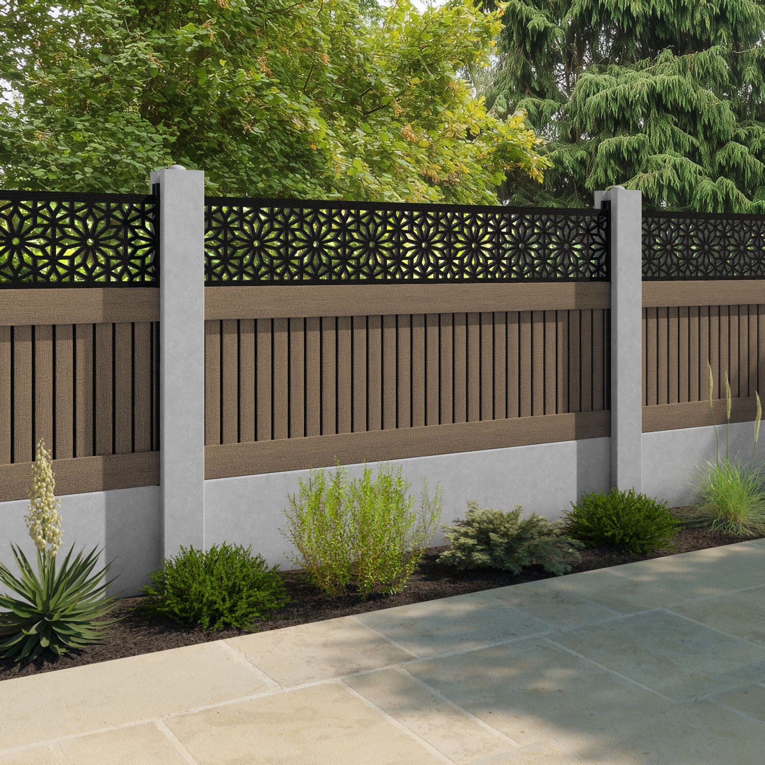 Virtis Narwa Fence Panel - Teak - for existing concrete posts