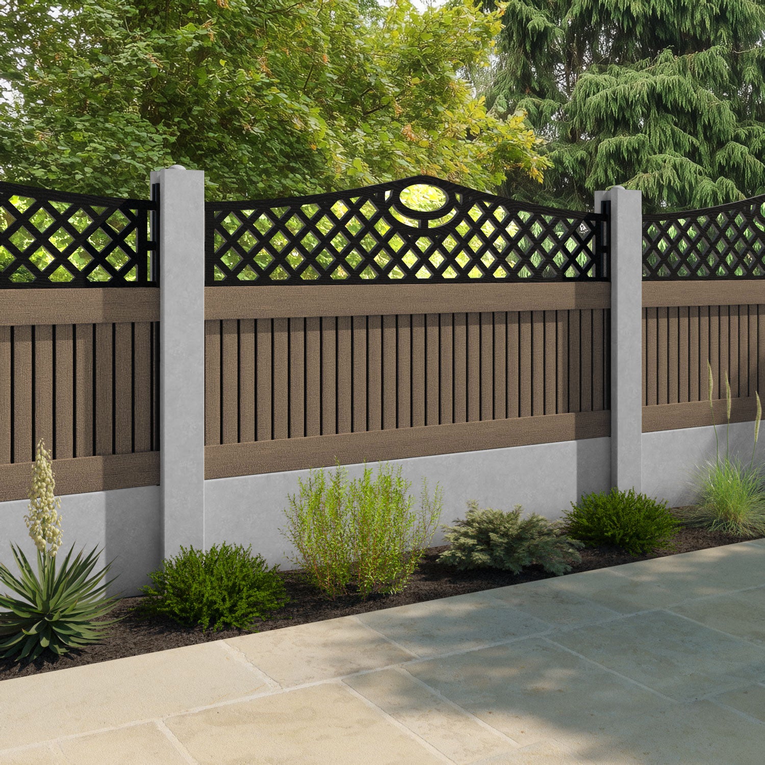 Virtis Oxford Curved Top Fence Panel - Teak - for existing concrete posts