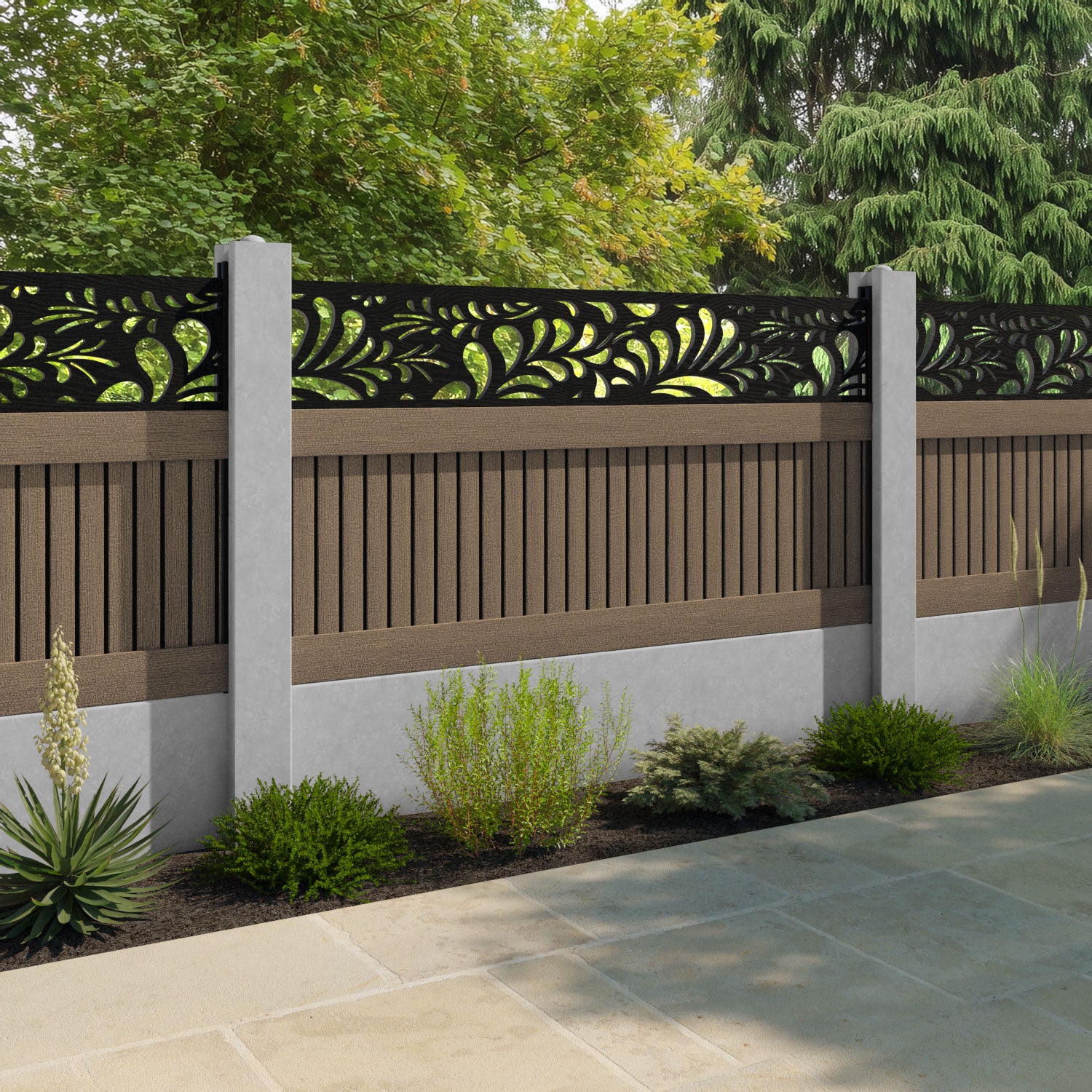 Virtis Petal Fence Panel - Teak - for existing concrete posts