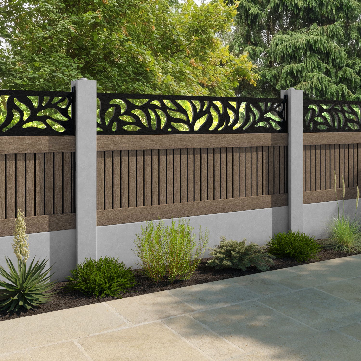 Virtis Plume Fence Panel - Teak - for existing concrete posts