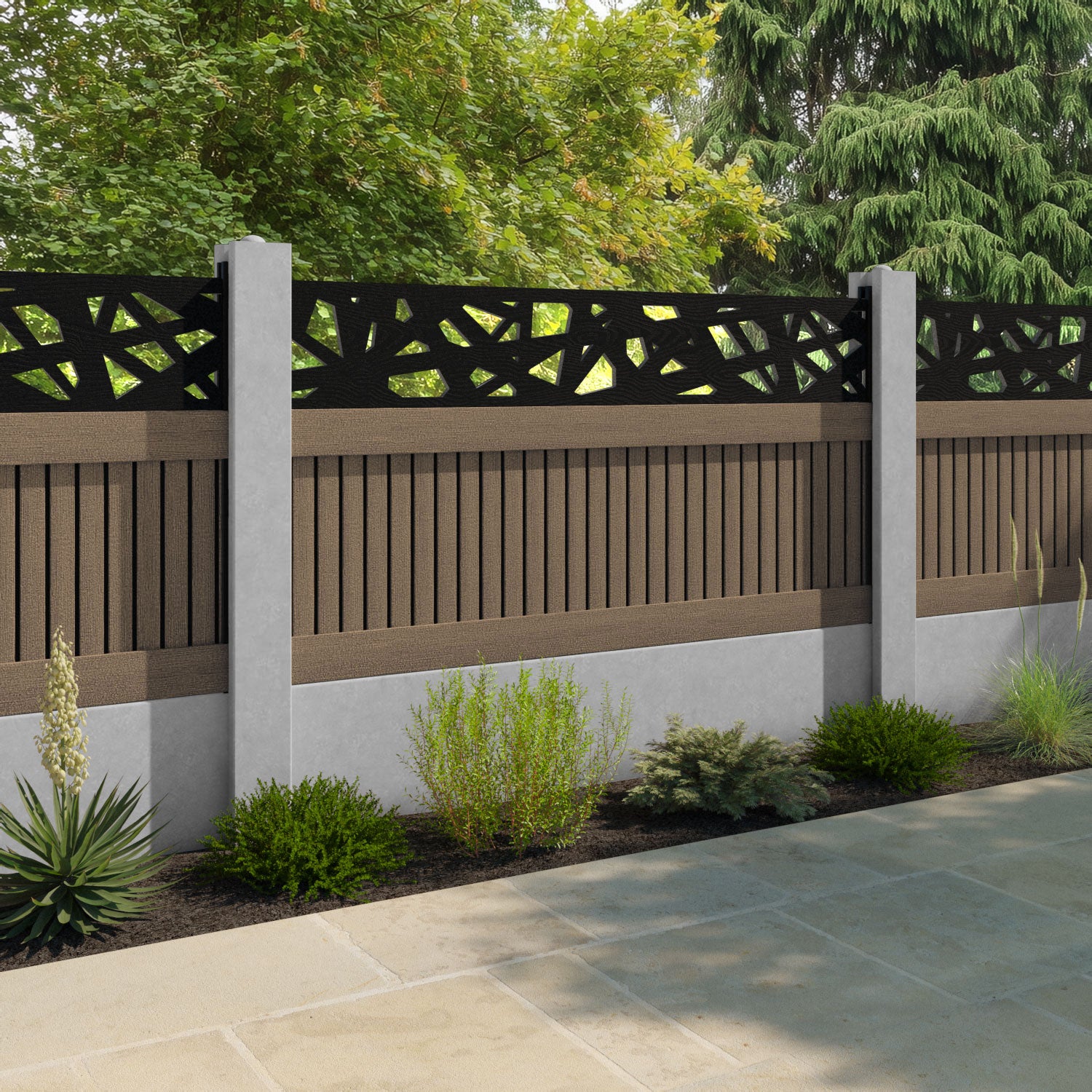 Virtis Prism Fence Panel - Teak - for existing concrete posts