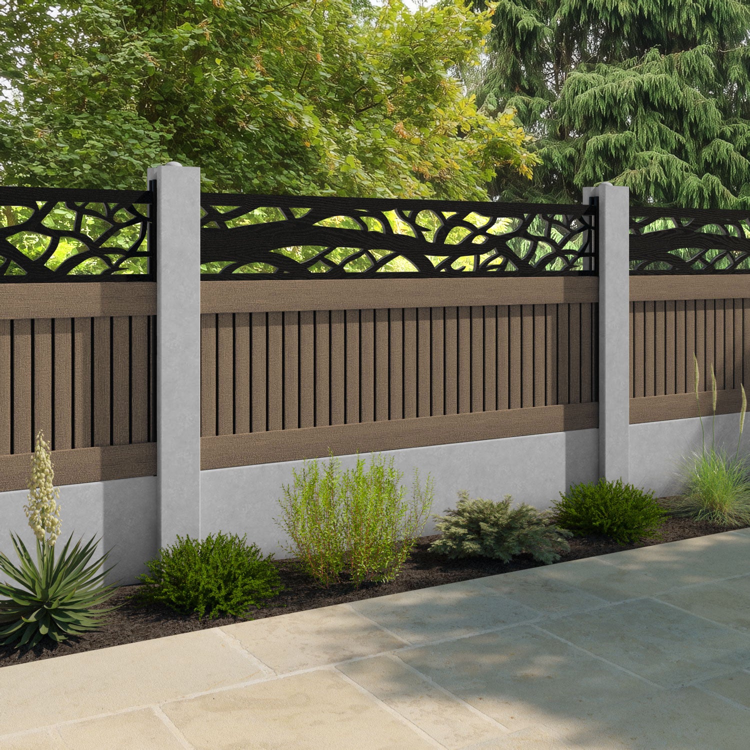 Virtis Twilight Fence Panel - Teak - for existing concrete posts