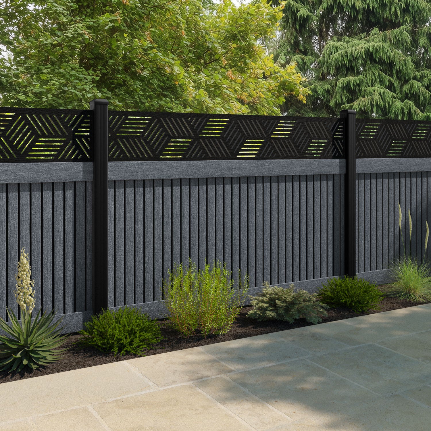 Virtis Cubed Fence Panel - Anthracite - with our composite posts