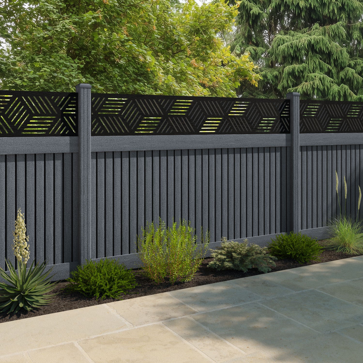 Virtis Cubed Fence Panel - Anthracite - with our composite posts