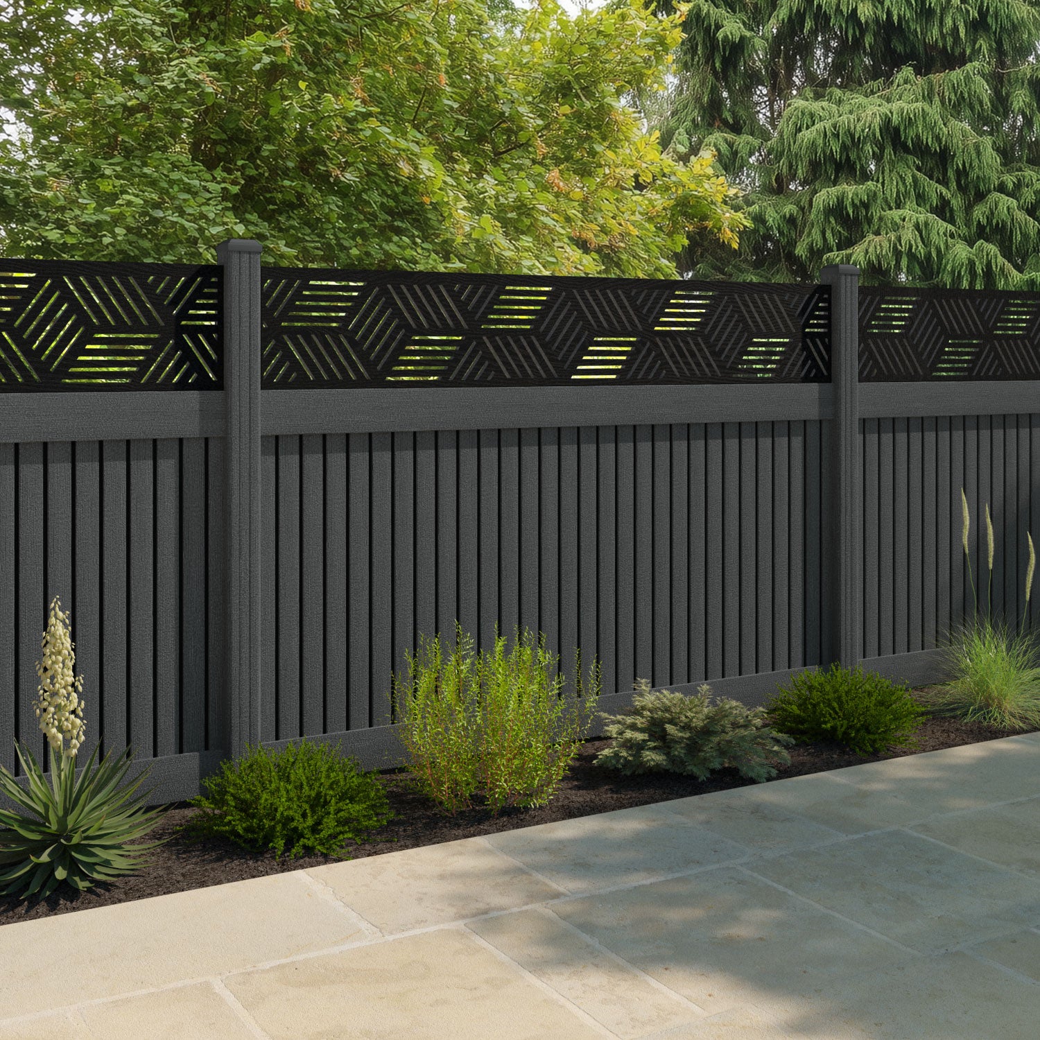 Virtis Cubed Fence Panel - Dark Grey - with our composite posts