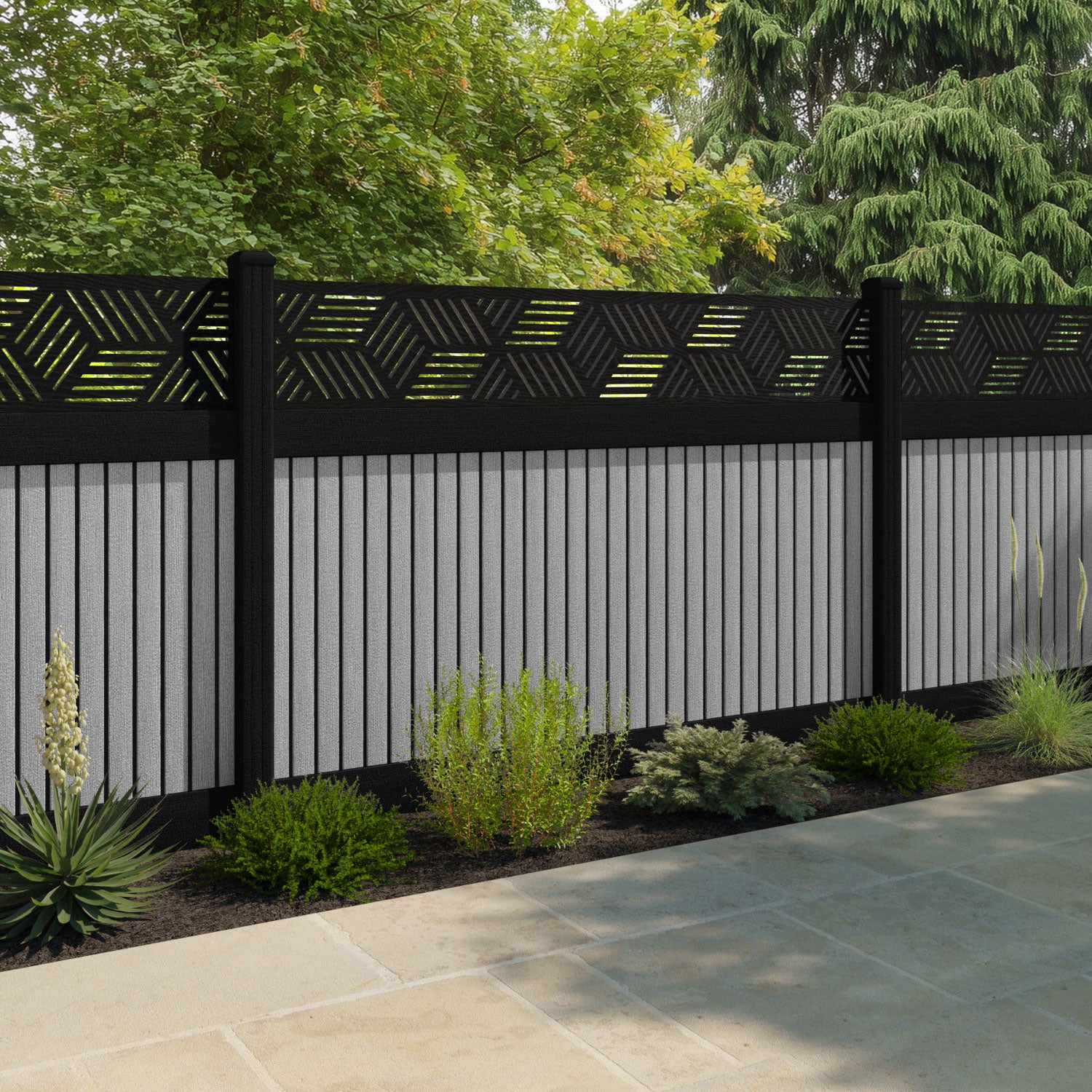 Virtis Cubed Fence Panel - Light Grey - with our composite posts