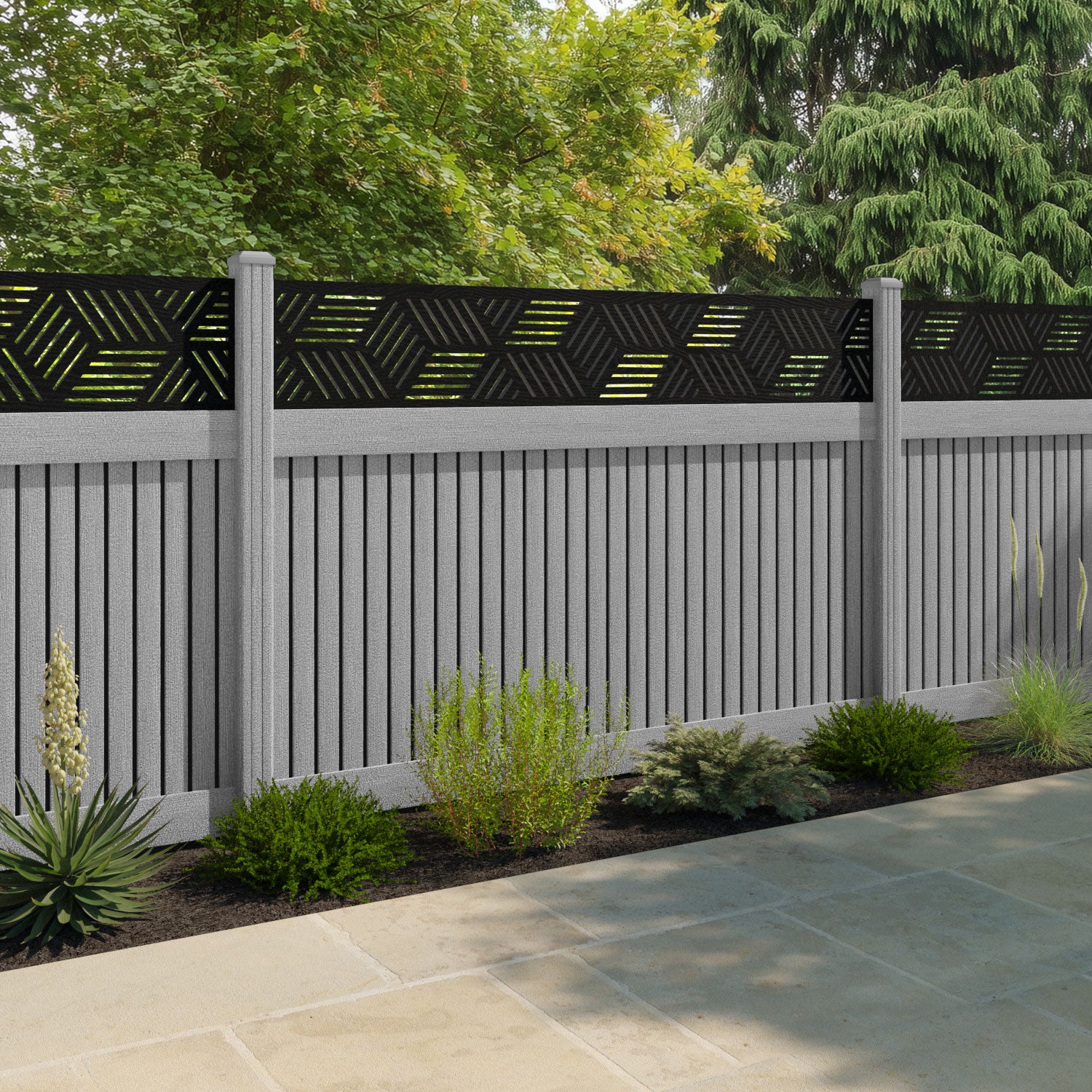 Virtis Cubed Fence Panel - Light Grey - with our composite posts