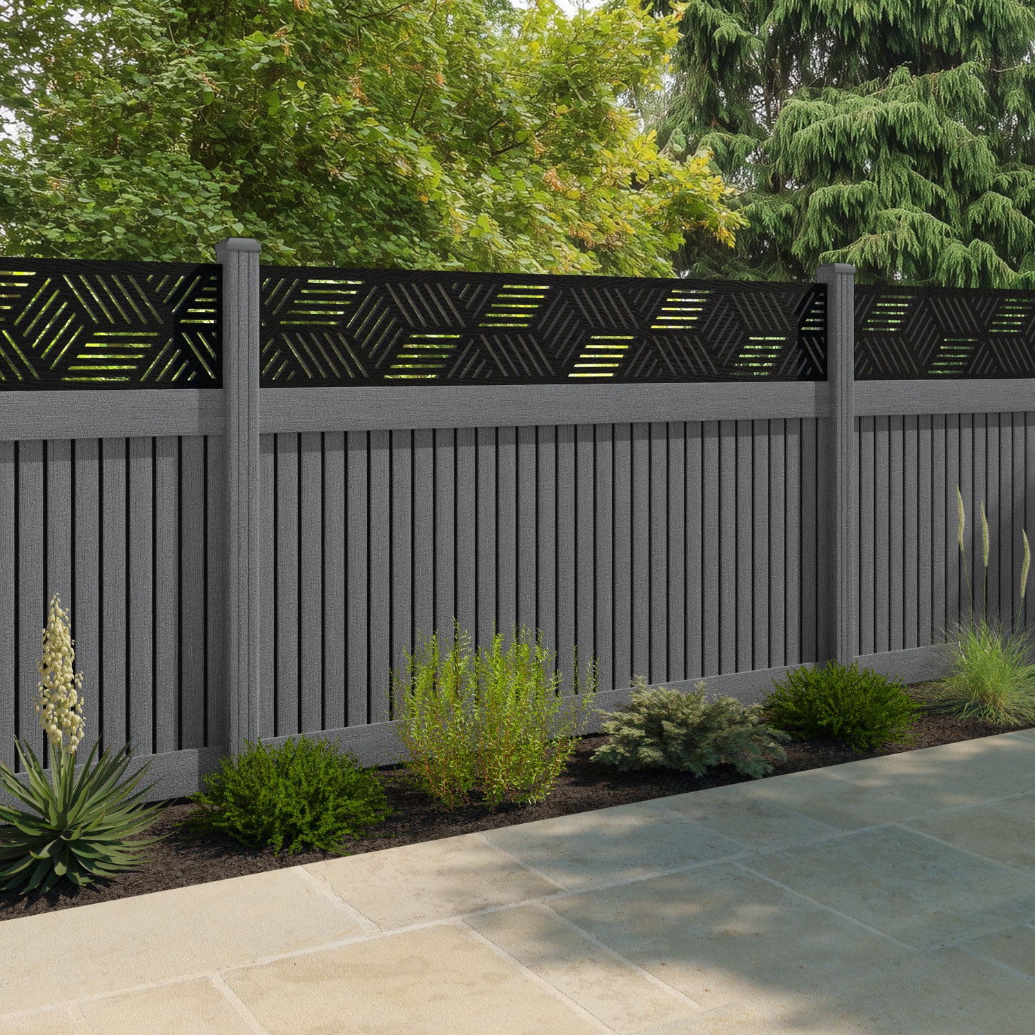 Virtis Cubed Fence Panel - Mid Grey - with our composite posts