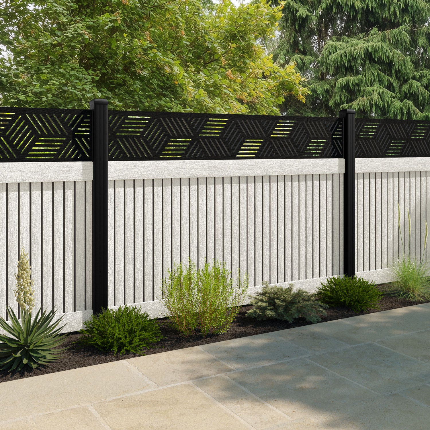 Virtis Cubed Fence Panel - Light Stone - with our composite posts