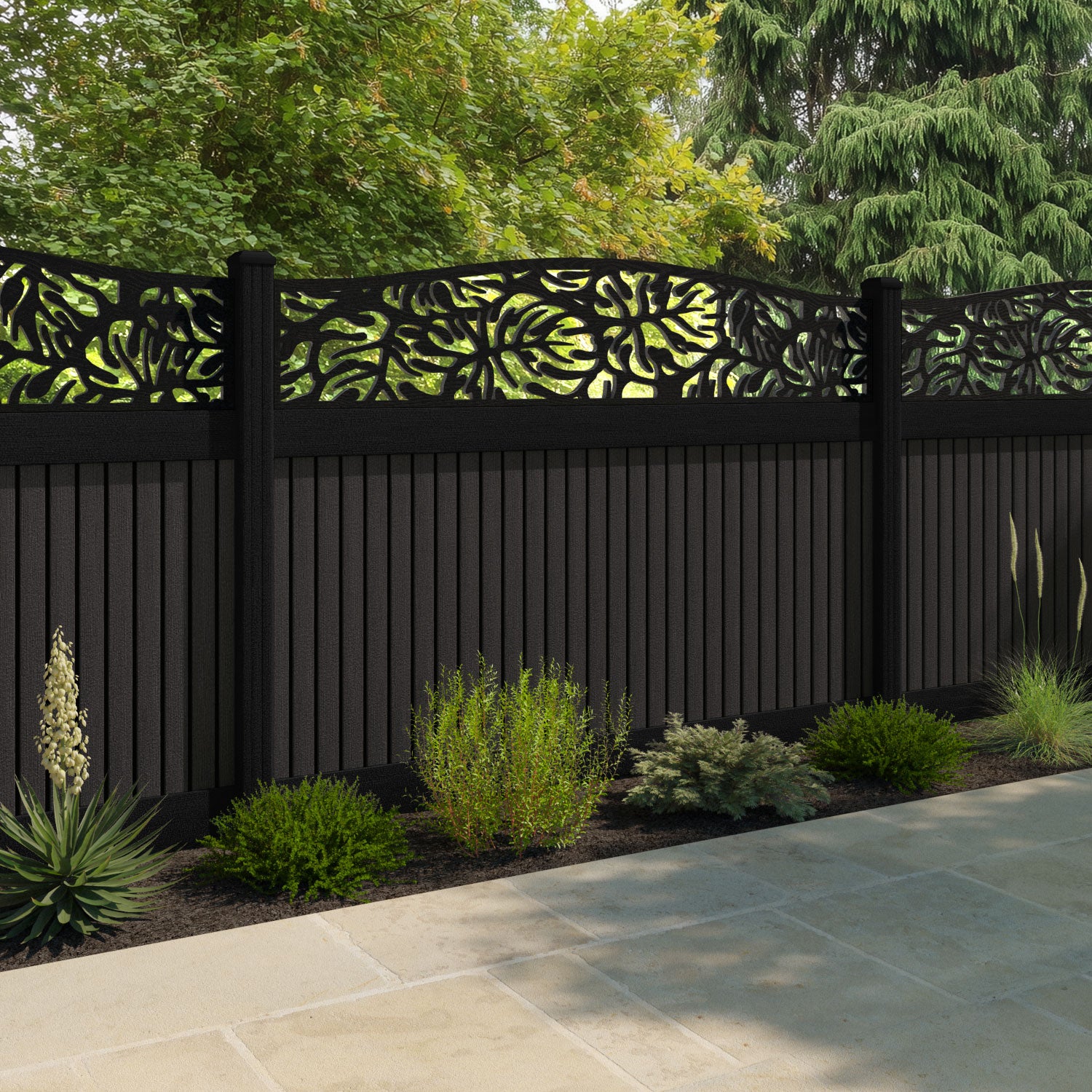 Virtis Botanic Curved Top Fence Panel - Dark Oak - with our composite posts